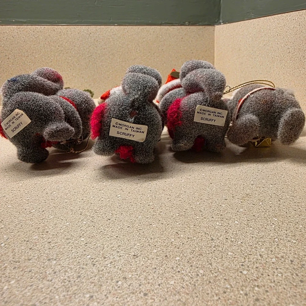 Morgan Inc Scruffy Squirrel Mouse Ornaments Set of 4 Vintage Christmas Decor